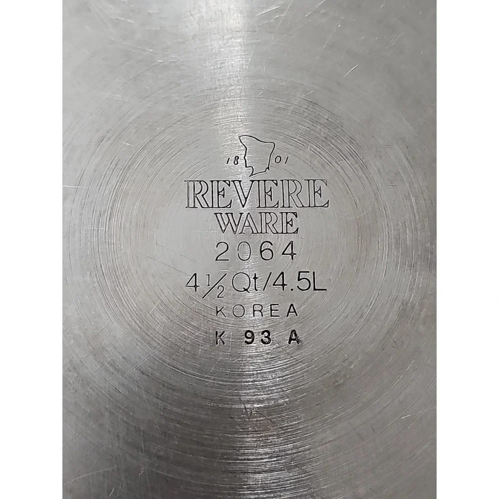 1801 Revere Ware 4.5 Qt Stock Pot 2064 with Lid Stainless Disc Bottom 93 A Korea